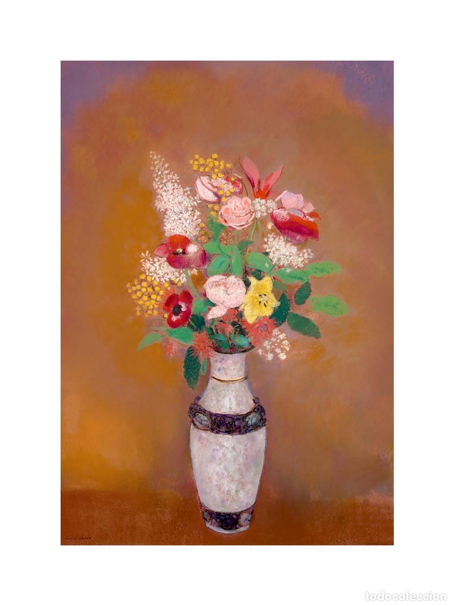 Arte: L&aacute;mina (40 x 30 cm) del cuadro Vase de Fleurs, de Odilon Redon. Pintura, Arte, Simbolismo, Flores.