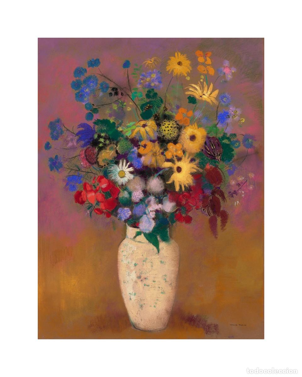 Arte: L&aacute;mina (40 x 32 cm) del cuadro Vase de Fleurs, de Odilon Redon. Pintura, Arte, Simbolismo, Flores.