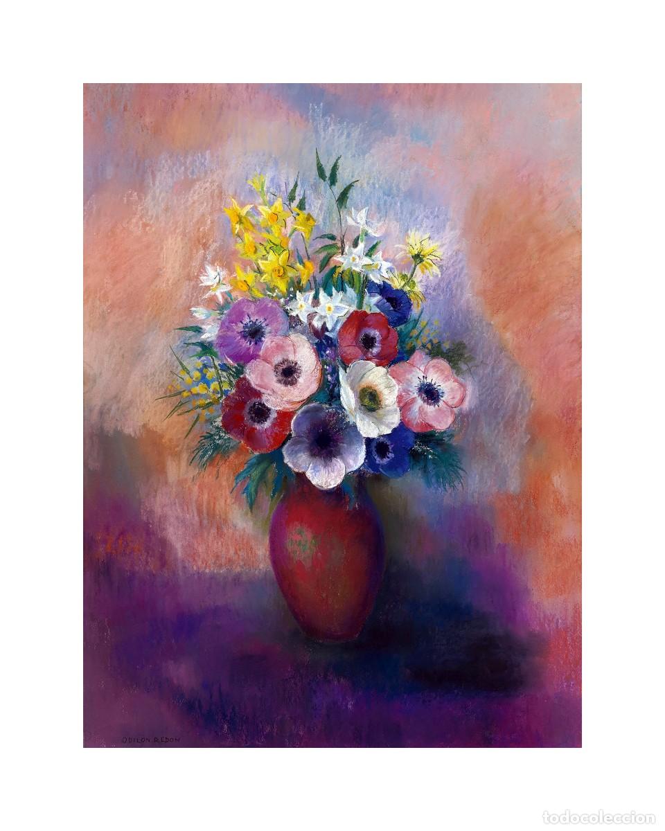 Arte: L&aacute;mina (40 x 32 cm) del cuadro Vase d'An&eacute;mones, de Odilon Redon. Pintura, Arte, Simbolismo, Flores.
