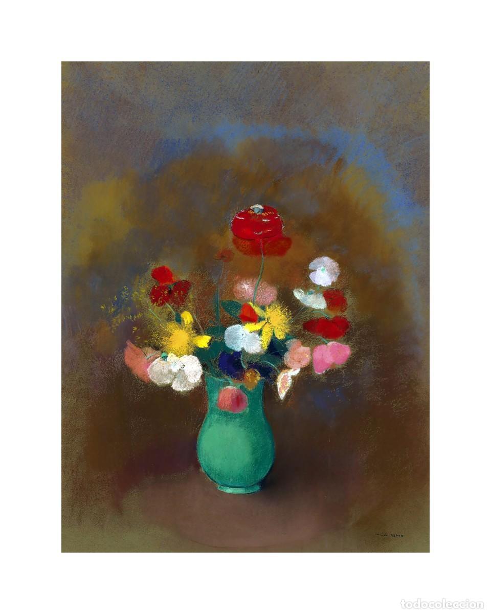 Arte: L&aacute;mina (40 x 32 cm) del cuadro Coquelicots dans un Vase Vert de Odilon Redon Pintura Arte Simbolismo