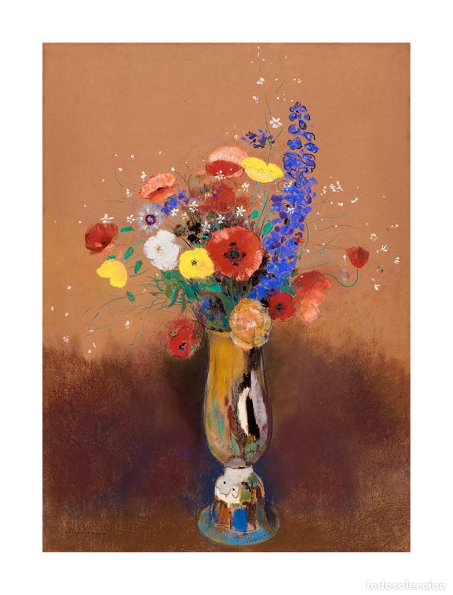Arte: L&aacute;mina (42 x 32 cm) del cuadro Bouquet de Fleurs des Champs, de Odilon Redon. Pintura, Arte, Flores.