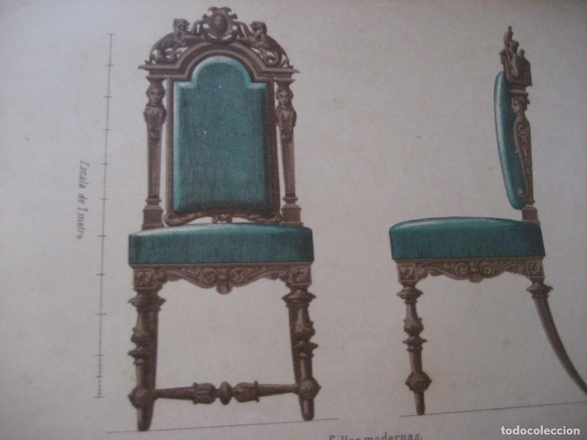 Arte: gran lote de 40 antiguas l&aacute;minas y recortes de sillas de diferentes &eacute;pocas y paises sillones