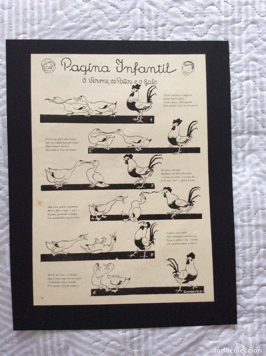 Arte: P&aacute;gina Infantil- O Verme, os Patos e o Galo ( Humor ), 1927. Ilustrador Emm&eacute;rico Nunes