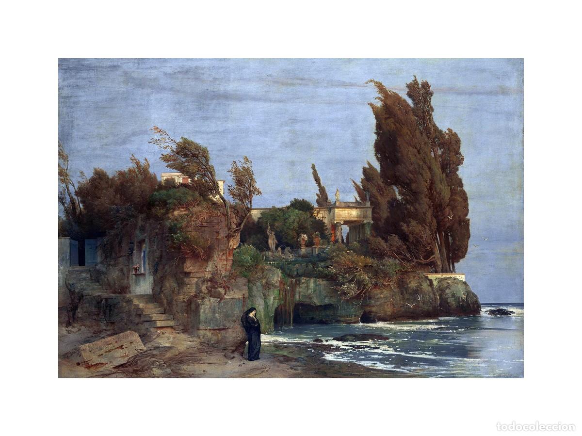 Arte: L&aacute;mina (40 x 30 cm) del cuadro Villa junto al Mar II, de Arnold B&ouml;cklin. Tema: Pintura, Arte.
