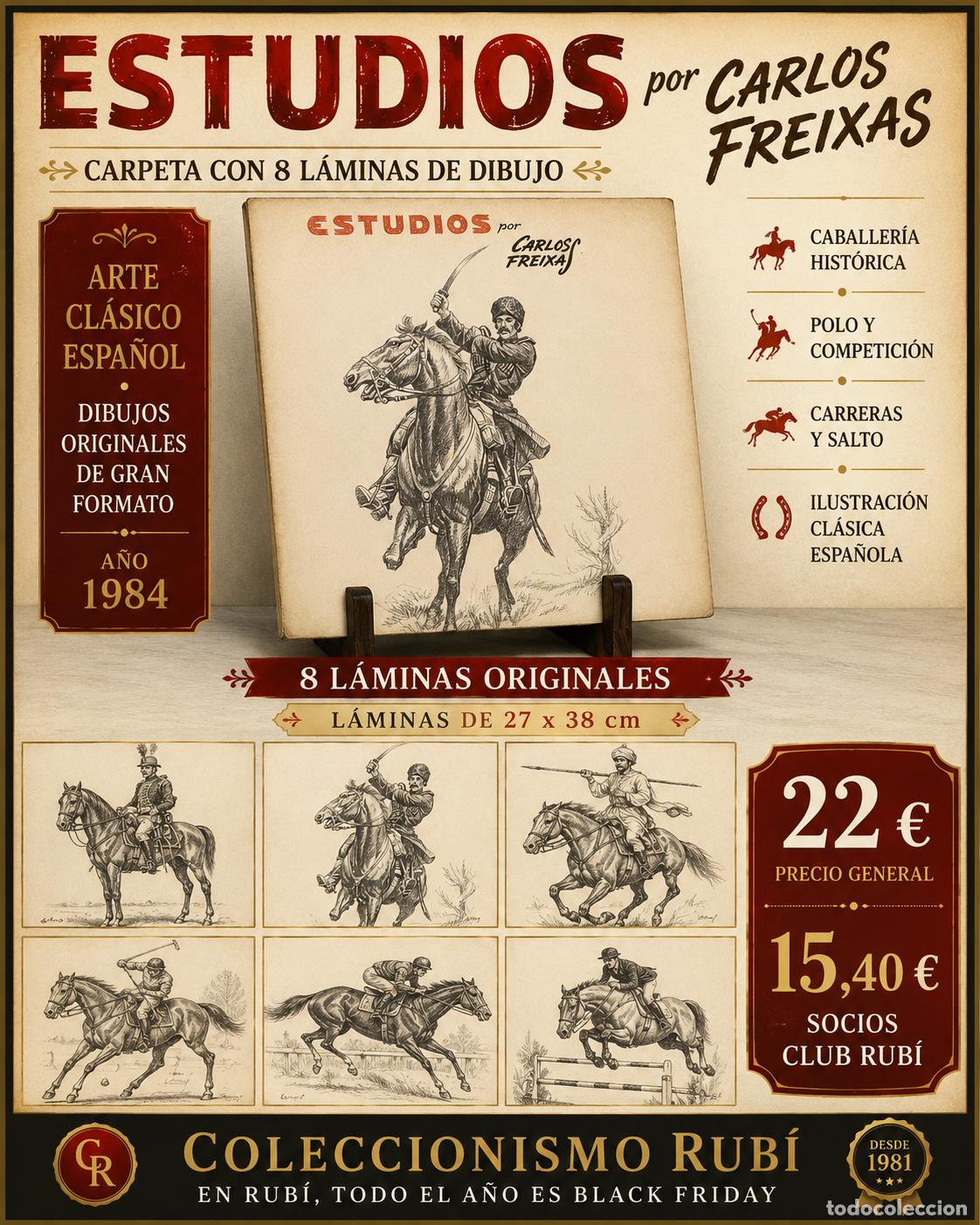 Arte: ESTUDIOS CARLOS FREIXAS | CABALLOS Y EQUITACI&Oacute;N | 8 L&Aacute;MINAS | 1984
