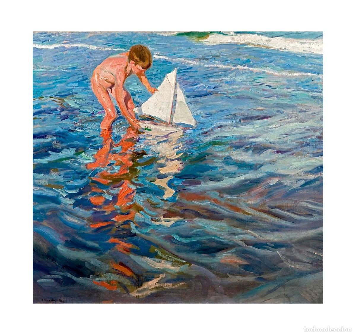 Arte: L&aacute;mina (34 x 32 cm) del cuadro El Balandrito, de Joaqu&iacute;n Sorolla. Tema: Pintura, Arte, Mar.