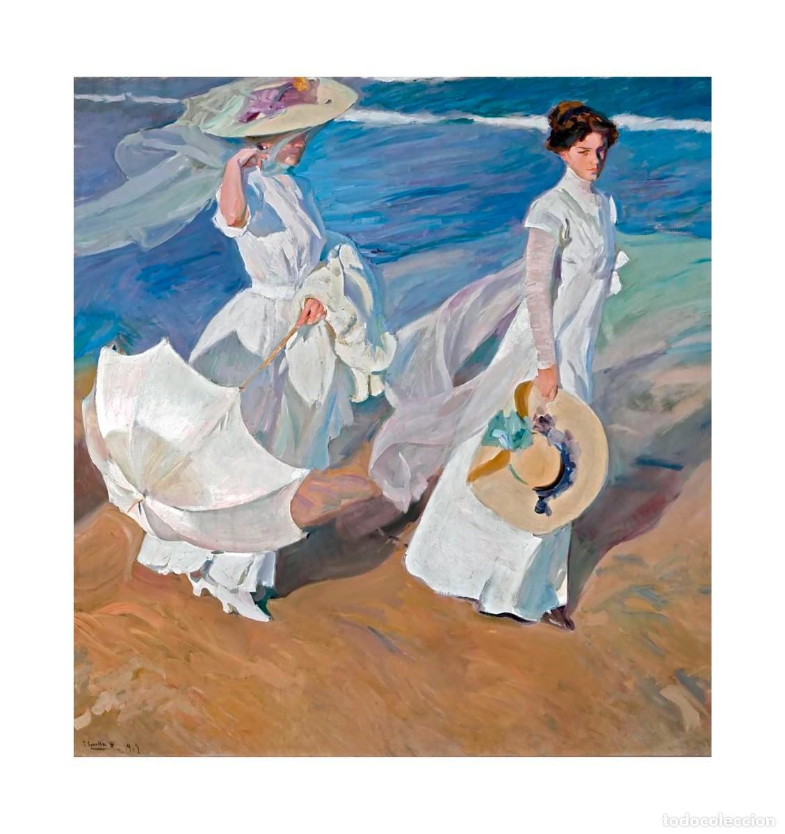 Arte: L&aacute;mina (34 x 32 cm) del cuadro Paseo a la Orilla del Mar, de Joaqu&iacute;n Sorolla. Tema: Pintura, Arte.