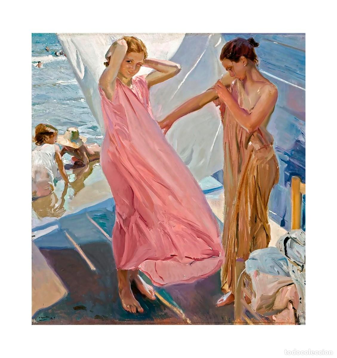 Arte: L&aacute;mina (34 x 32 cm) del cuadro Despu&eacute;s del Ba&ntilde;o, Valencia, de Joaqu&iacute;n Sorolla. Pintura, Arte, Mar.