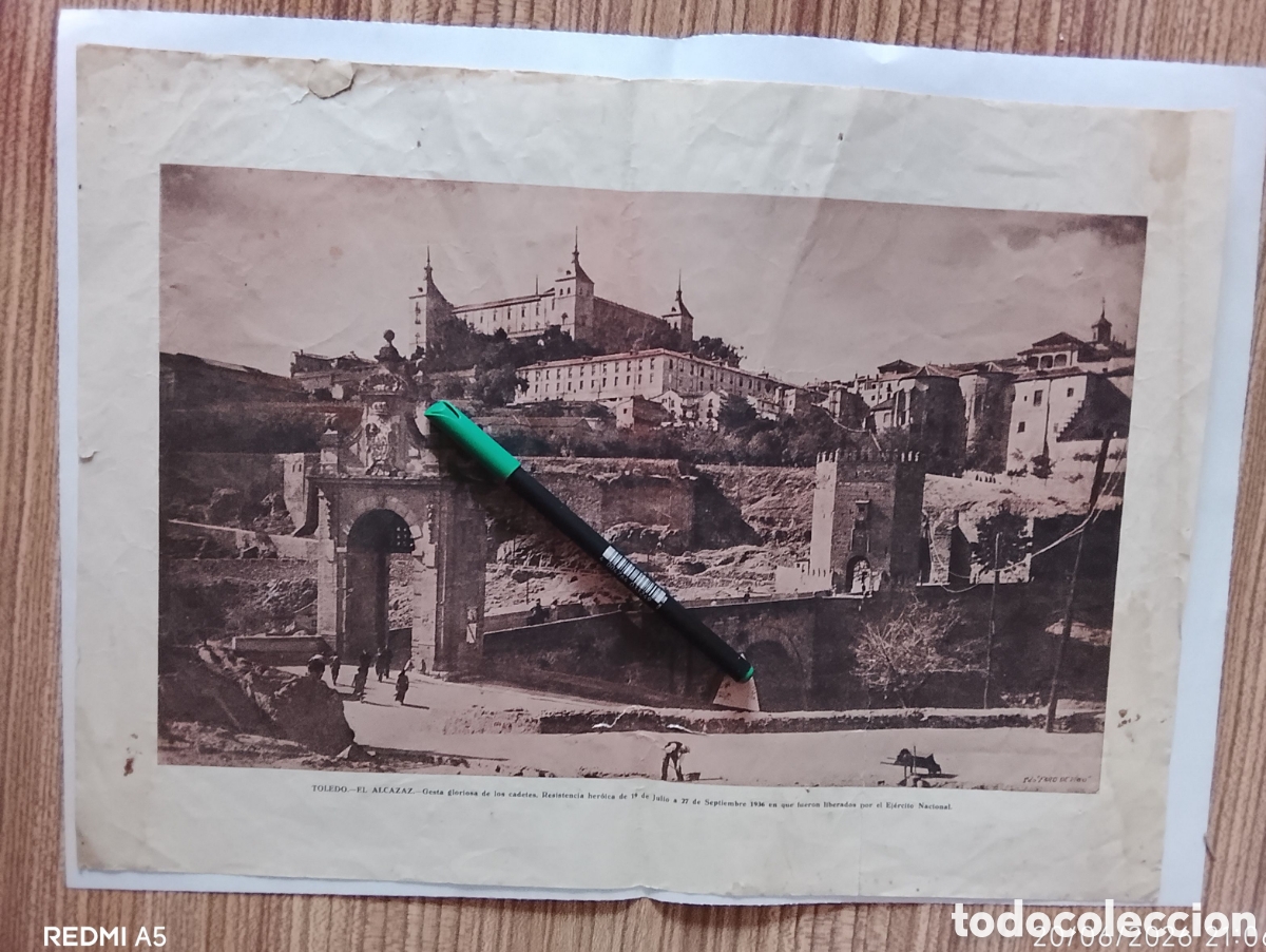 Arte: 1936, Antigua l&aacute;mina original del Alc&aacute;zar de Toledo. Fdo&rdquo; Faro de Vigo&rdquo;.