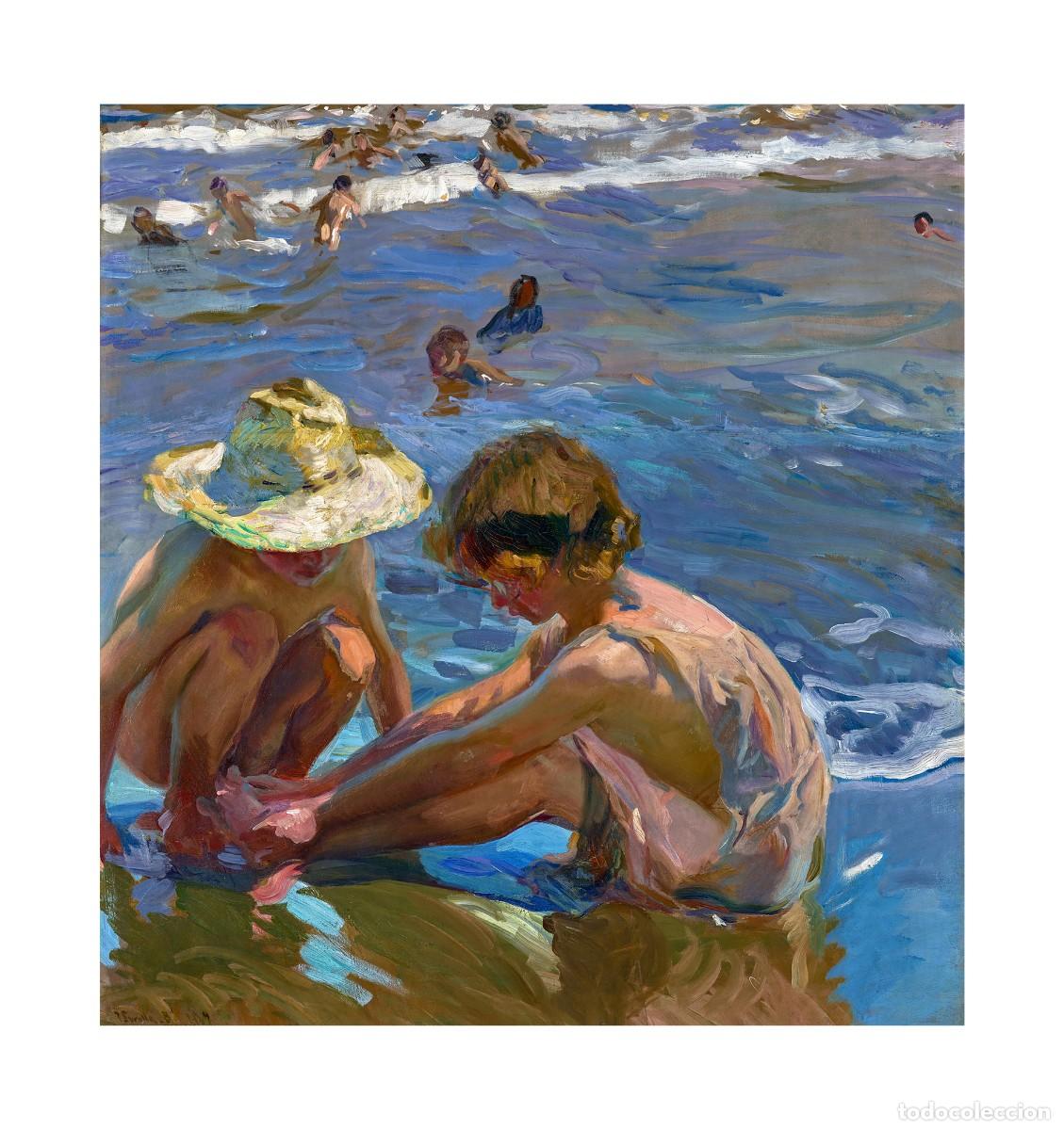 Arte: L&aacute;mina (34 x 32 cm) del cuadro El Pie Herido, de Joaqu&iacute;n Sorolla. Tema: Pintura, Arte, Mar.