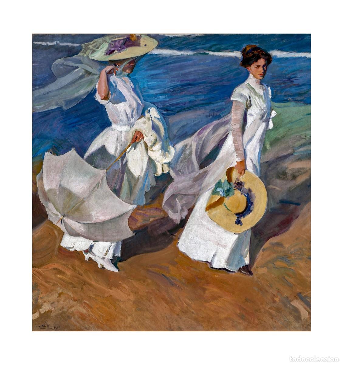 Arte: L&aacute;mina (34 x 32 cm) del cuadro Paseo a la Orilla del Mar, de Joaqu&iacute;n Sorolla. Tema: Pintura, Arte.