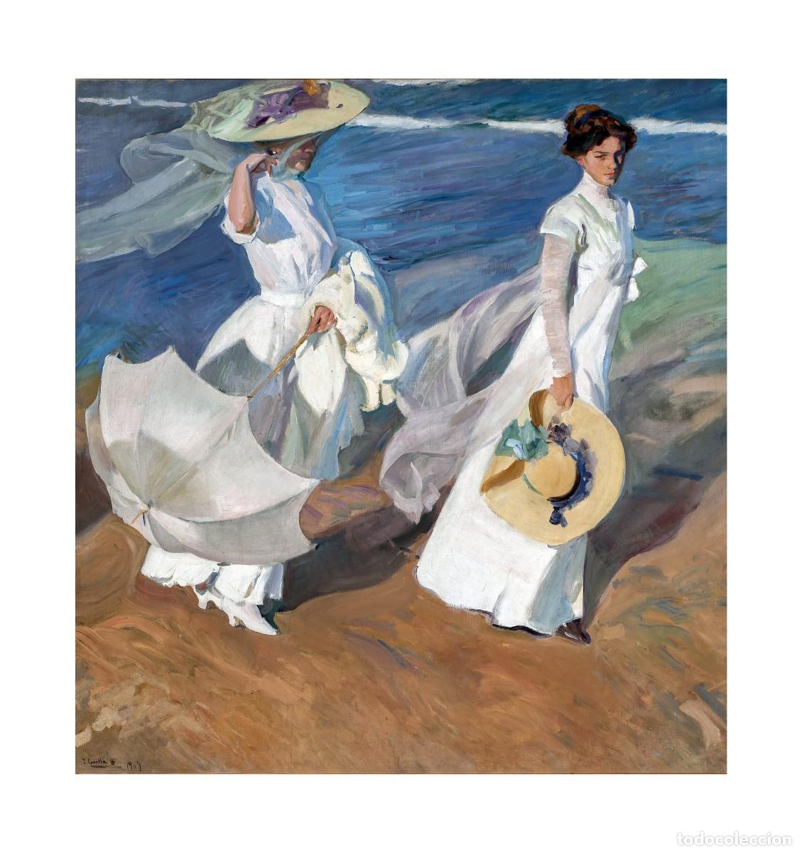Arte: L&aacute;mina (34 x 32 cm) del cuadro Paseo a la Orilla del Mar, de Joaqu&iacute;n Sorolla. Tema: Pintura, Arte.