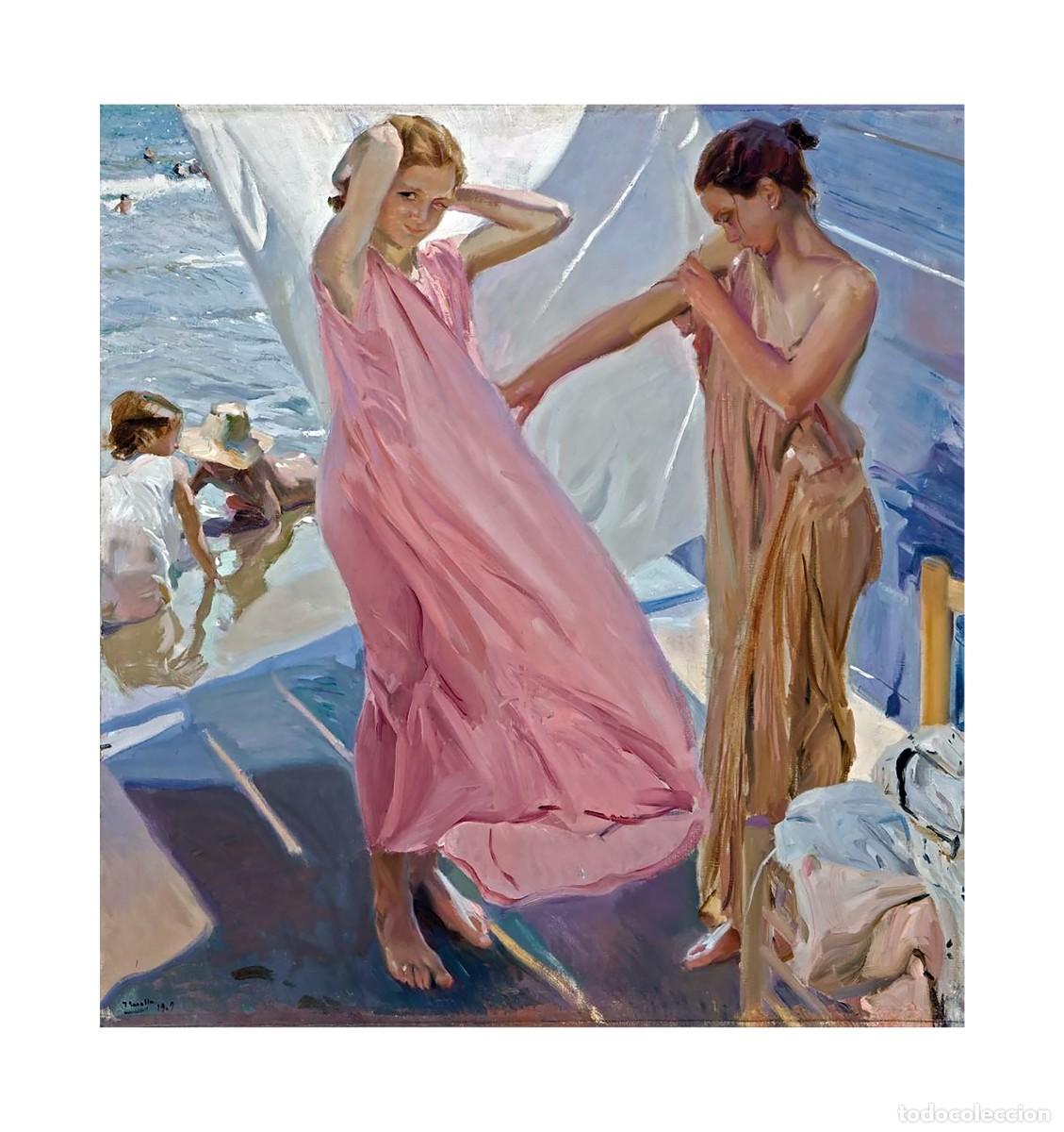 Arte: L&aacute;mina (34 x 32 cm) del cuadro Despu&eacute;s del Ba&ntilde;o, Valencia, de Joaqu&iacute;n Sorolla. Pintura, Arte, Mar.