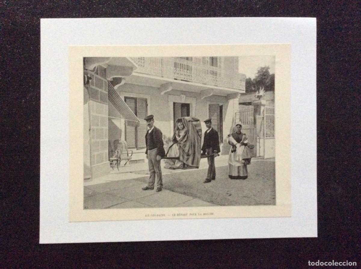 Arte: Aix - Les bains - Le d&eacute;part pour le douche. L&aacute;mina fotogr. monocrom&aacute;tica ddo s&eacute;culo XIX. Lind&iacute;ssima