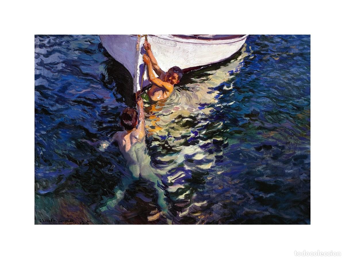 Arte: L&aacute;mina (40 x 30 cm) del cuadro El Bote Blanco, de Joaqu&iacute;n Sorolla. Tema: Pintura, Arte, Mar.