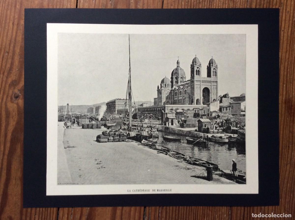 Arte: La cath&eacute;drale de Marseille. L&aacute;mina fotogr&aacute;fica monocrom&aacute;tica do s&eacute;culo XIX. Envio gr&aacute;tis
