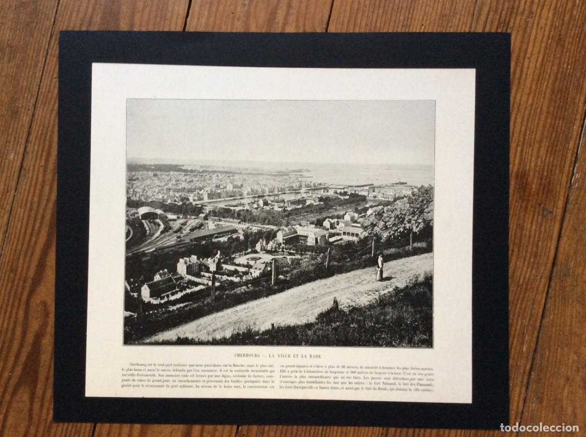 Arte: Cherbourg - La Ville et la Rade -L&aacute;mina fotogr&aacute;fica monocrom&aacute;tica do s&eacute;culo XIX. Envio gr&aacute;tis