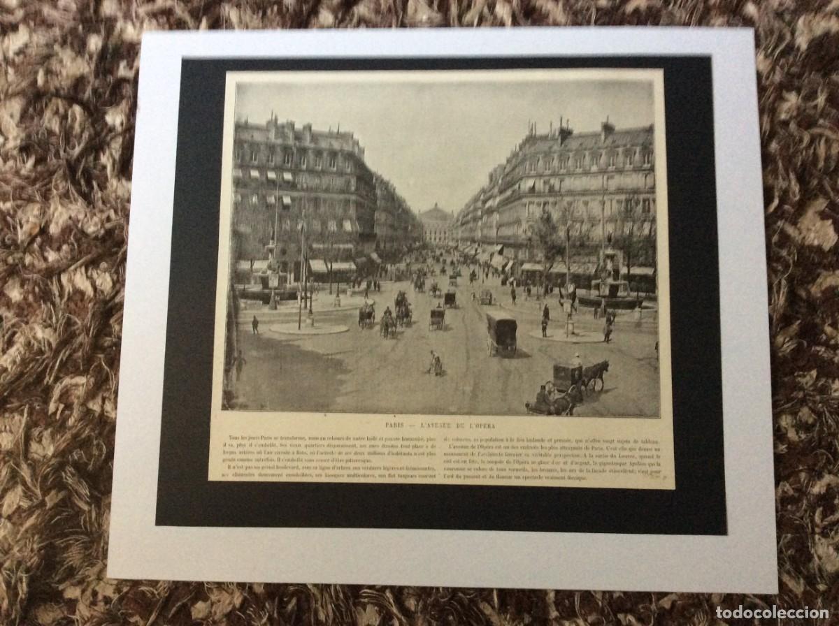 Arte: Paris - L&acute;Avenue de l&acute;Opera - L&aacute;mina fotogr&aacute;fica monocrom&aacute;tica do s&eacute;culo XIX