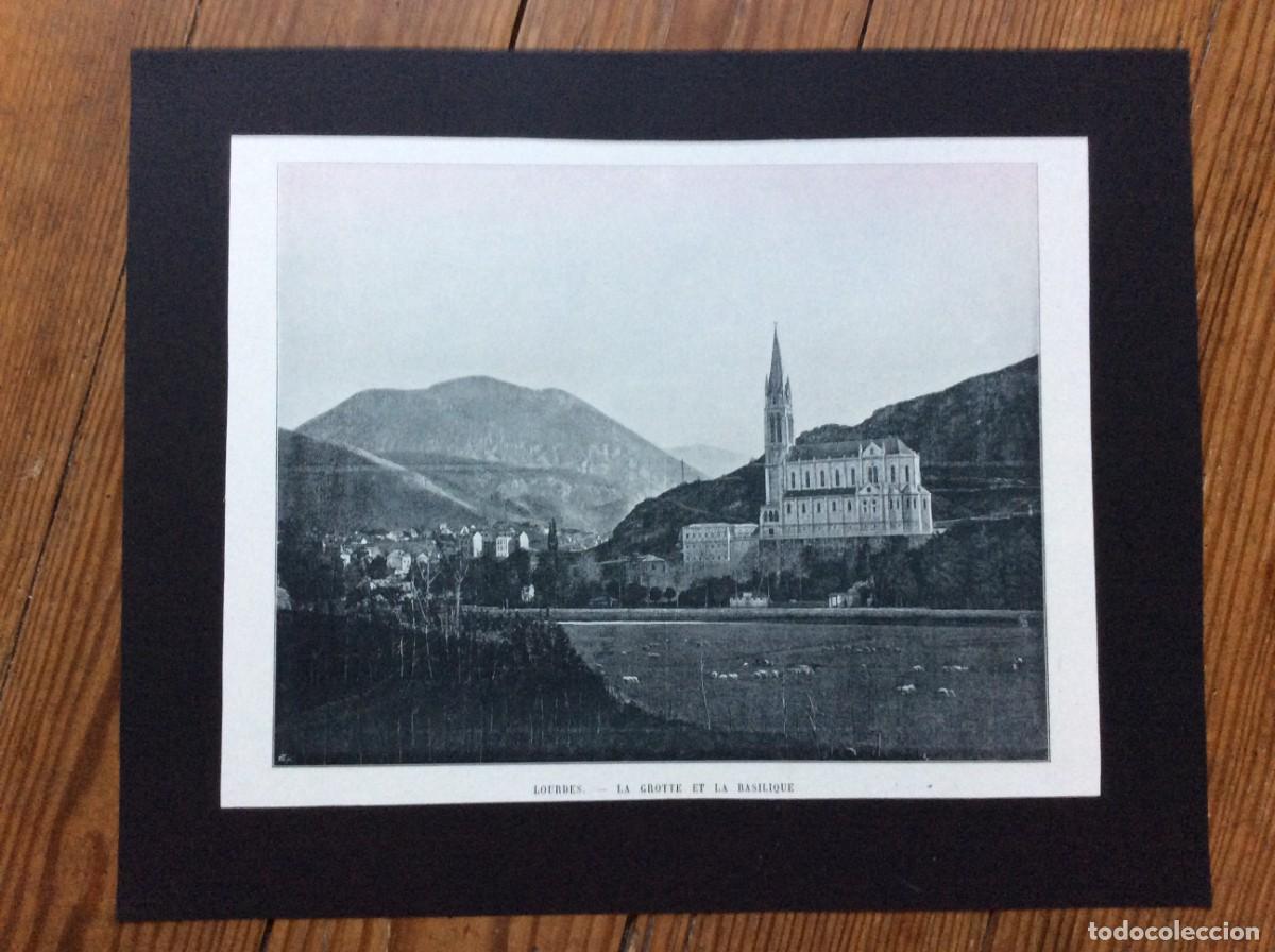 Arte: Lourdes - La Grotte et la Basilique - L&aacute;mina fotograf. monocrom&aacute;tica do s&eacute;culo XIX