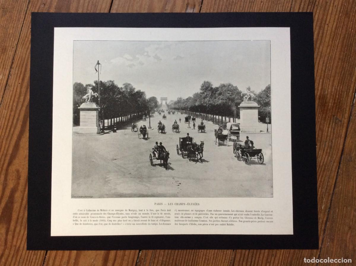 Arte: Paris - Les Champs - &Eacute;lys&eacute;es - L&aacute;mina fotograf. monocrom&aacute;tica do s&eacute;culo XIX