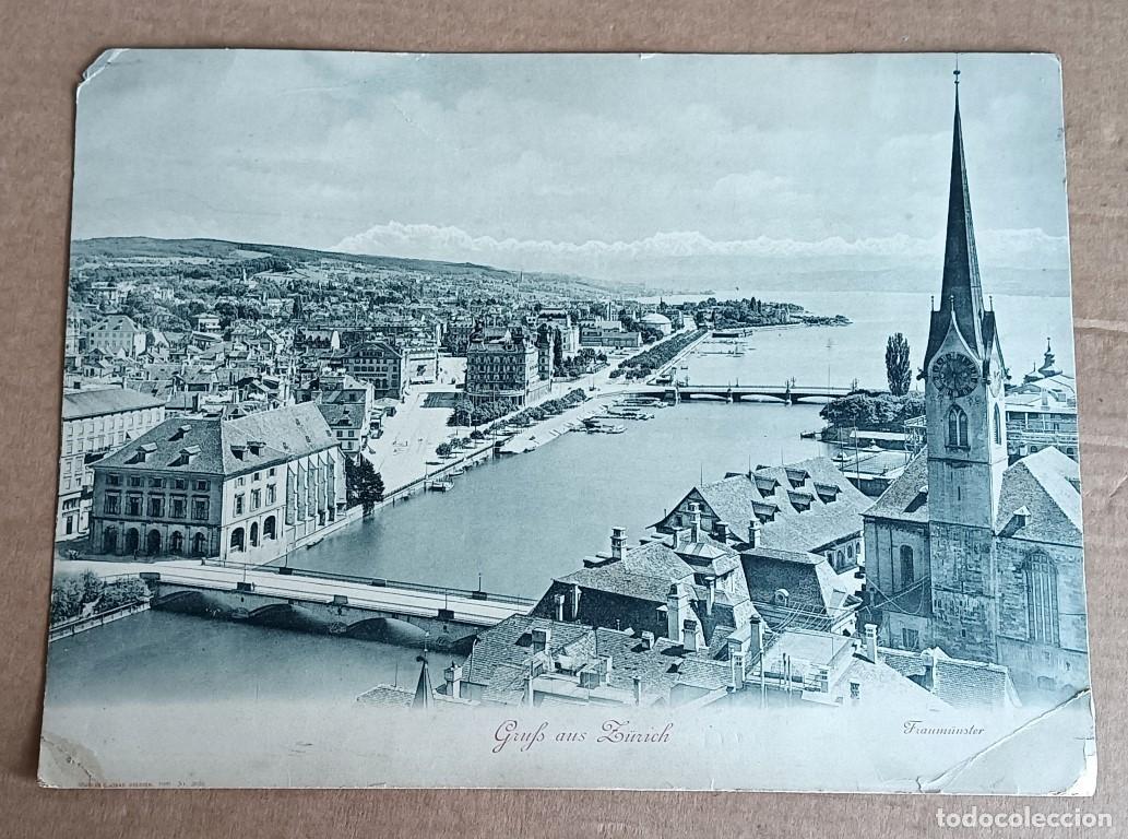 Arte: Lamina antigua GRUFS AUS ZURICH Fraum&uuml;nster