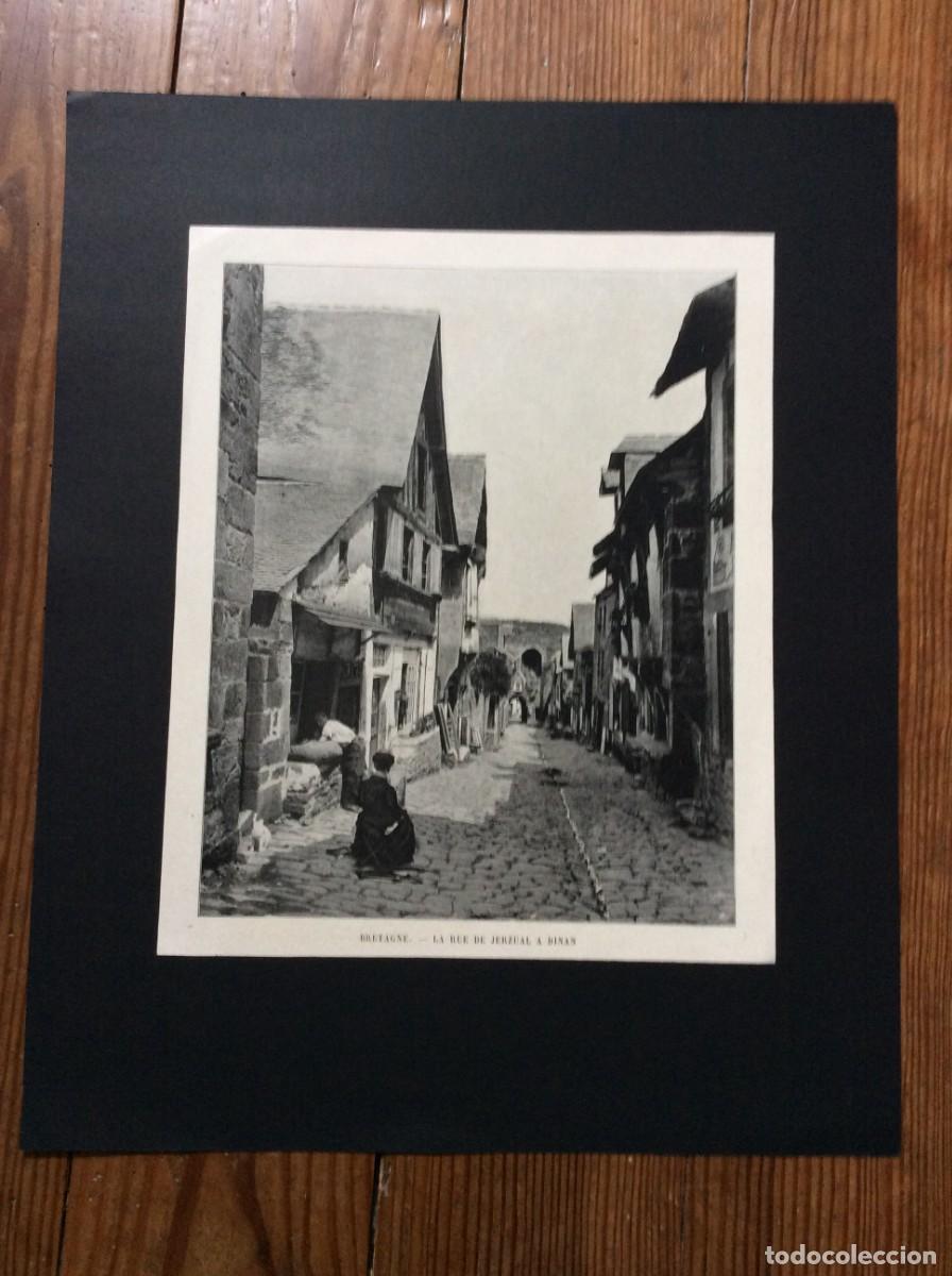 Arte: Bretagne - La rue de Jerzual a Dinan. L&aacute;mina fotogr. monocrom&aacute;tica do s&eacute;c. XIX