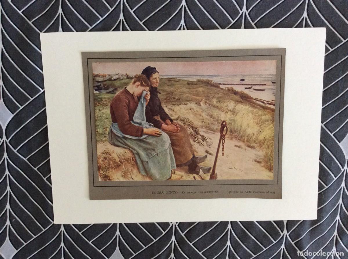 Arte: O barco desaparecido - Uma reprodu&ccedil;&atilde;o de uma pintura de Sousa Pinto - L&aacute;mina de 1927. Envio gr&aacute;tis