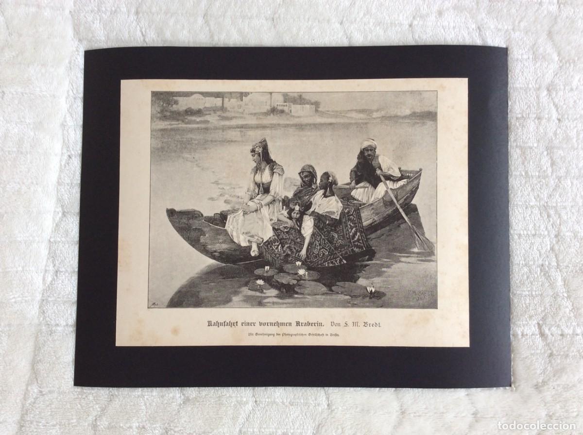 Arte: Um passeio de barco feito por uma distinta mulher &aacute;rabe. L&aacute;mina alem&atilde; de 1887