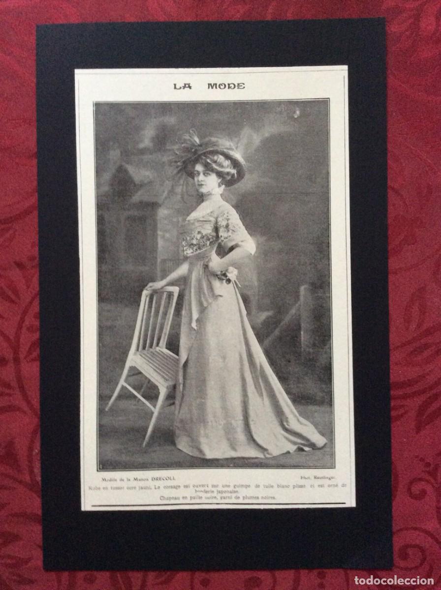 Arte: Tema: Moda. Impress&atilde;o original de 1908. Sur la foto un mod&eacute;le de la Maison Drecoll. Envio gr&aacute;tis