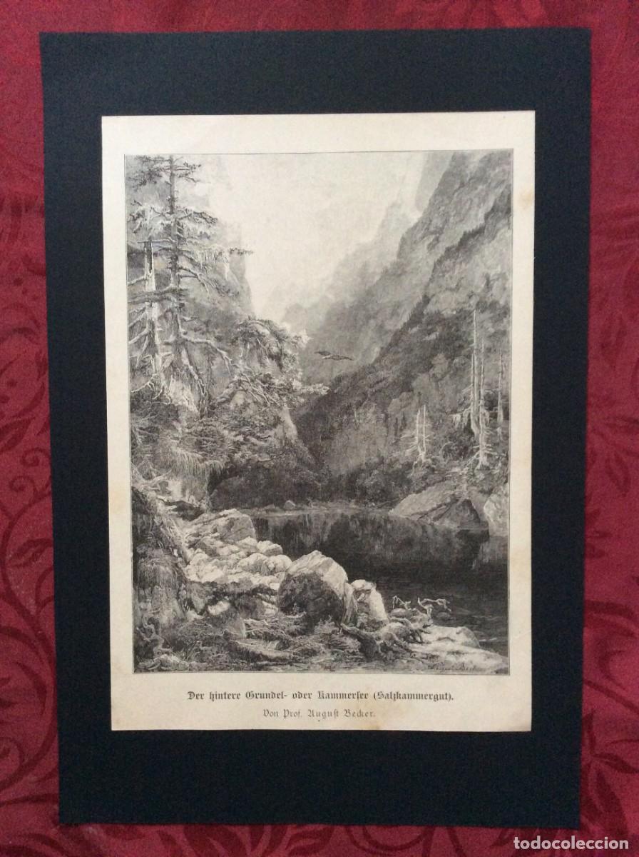 Arte: Der hintere Grundel- oder Kammersee (Salzkammergut). Xilogravura do s&eacute;culo XIX. Envio gr&aacute;tis