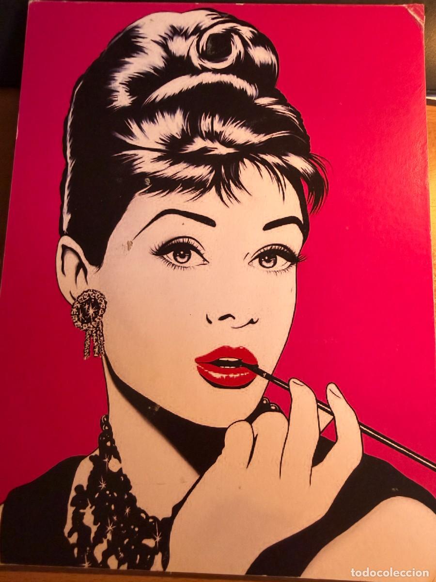 Kunst: P- LAMINA SOBRE MADERA DE ESTILO POP ART CON LA ICONICA IMAGEN DE AUDREY HEPBUR,