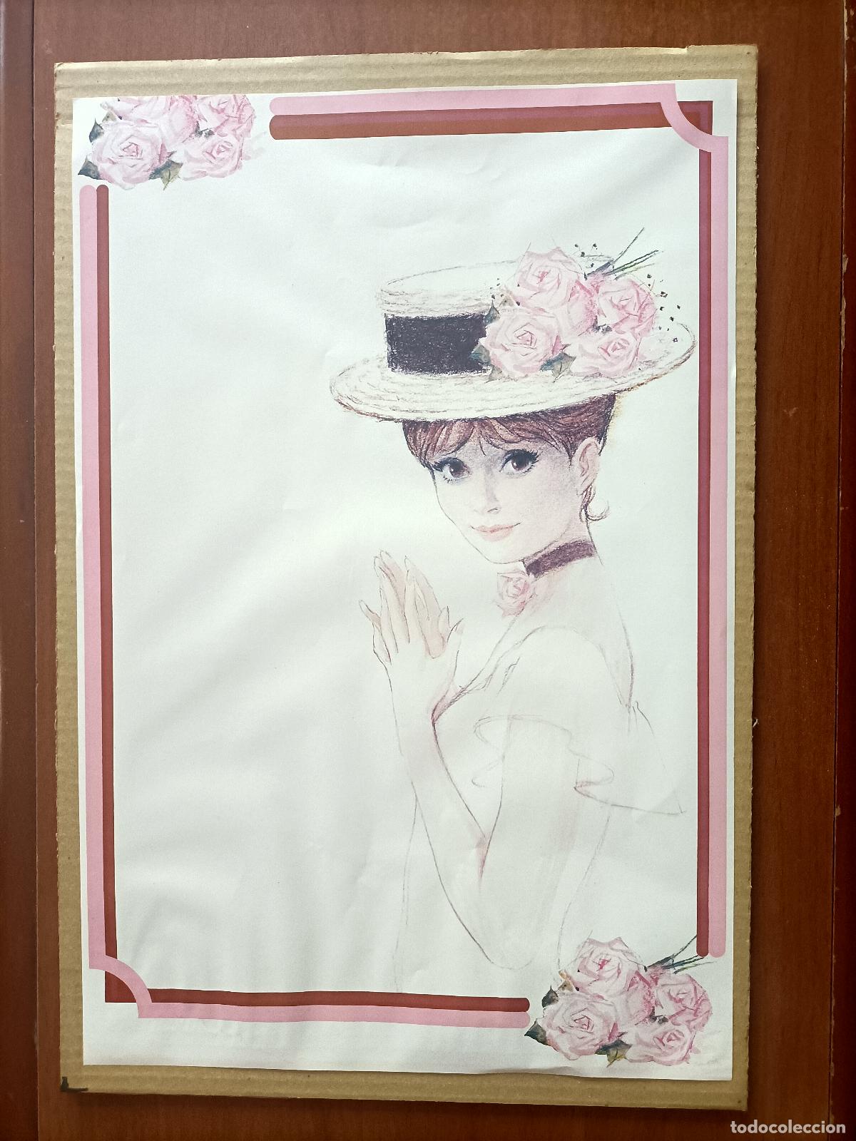 Arte: L&Aacute;MINA SOBRE CART&Oacute;N PARA ENMARCAR, DAMA EN ALTA SOCIEDA FRANCESA. 45 X 30 CM.