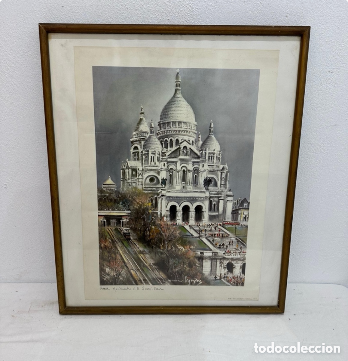 Arte: L&aacute;mina antigua de Par&iacute;s &ndash; Bas&iacute;lica del Sacr&eacute;-C&oelig;ur &ndash; Enmarcada bajo cristal 50x42 cm