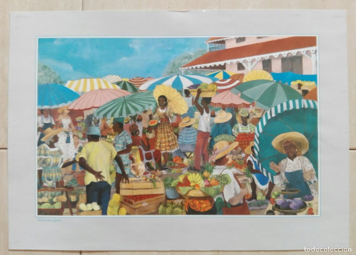 Arte: L&Aacute;MINA ANTIGUA CON FIRMA EMILIE S. -MARCH&Eacute; AUX L&Eacute;GUMES-, 1.988. MEDIDAS: 48 X 33,5. VER FOTOS.