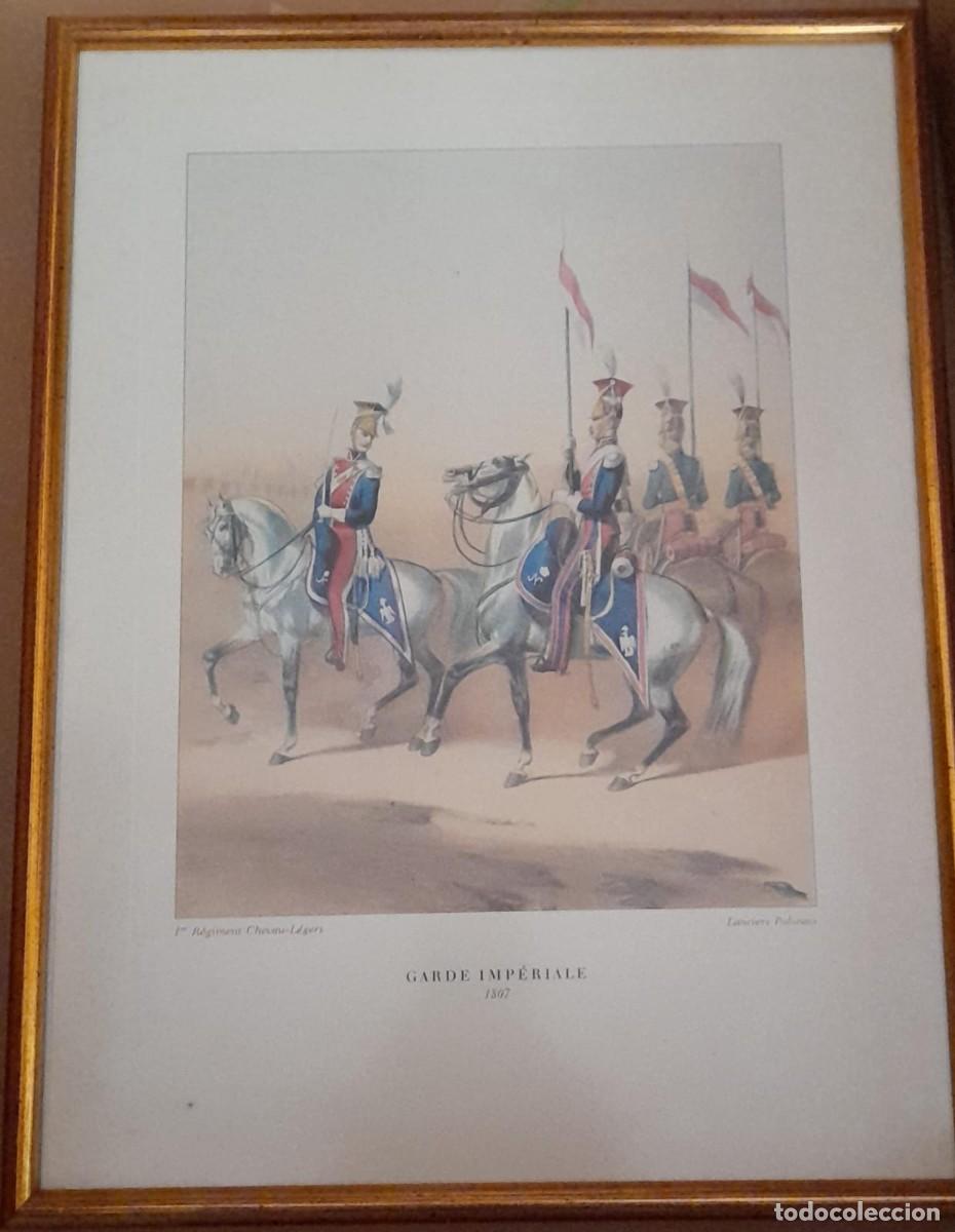 Arte: L&Aacute;MINA DE LITOGRAF&Iacute;A COLOREADA ENMARCADA, GUARDIA IMPERIAL DE NAPOLE&Oacute;N