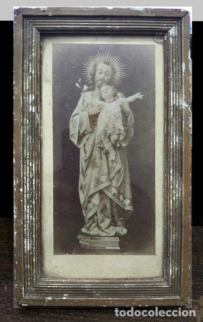 Arte: LAMINA O FOTOGRAFIA ANTIGUA SAN JOSE SOSTENIENDO AL NI&Ntilde;O JESUS CON MARCO Y CRISTAL - CUADRO-1148