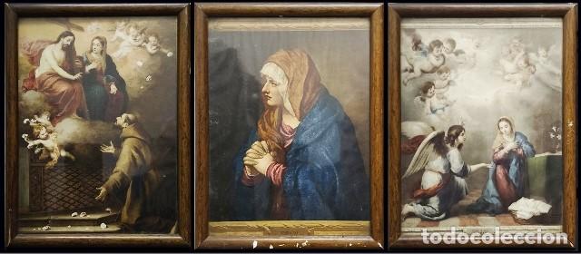 Arte: TRES LAMINAS ENMARCADAS CON CRISTAL MOTIVO RELIGIOSO - CUADRO-1149