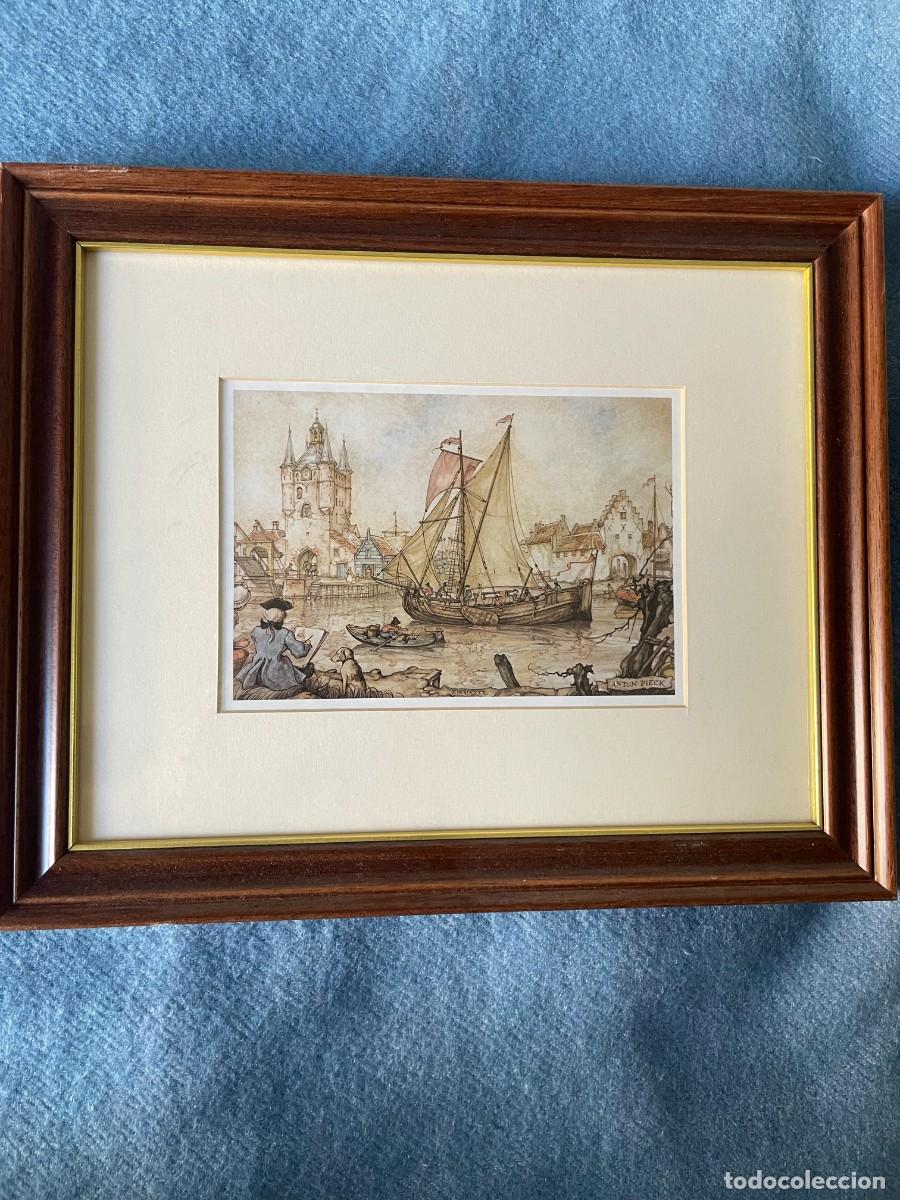 Arte: Anton Pieck - L&aacute;mina enmarcada con ilustraci&oacute;n de Zierikzee, ciudad holandesa