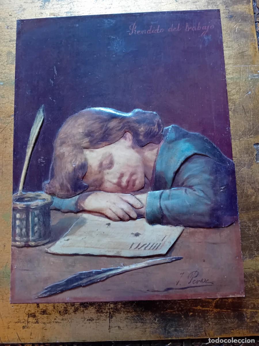 Arte: Rendido del trabajo, J. P&eacute;rez, l&aacute;mina realizada en relieve