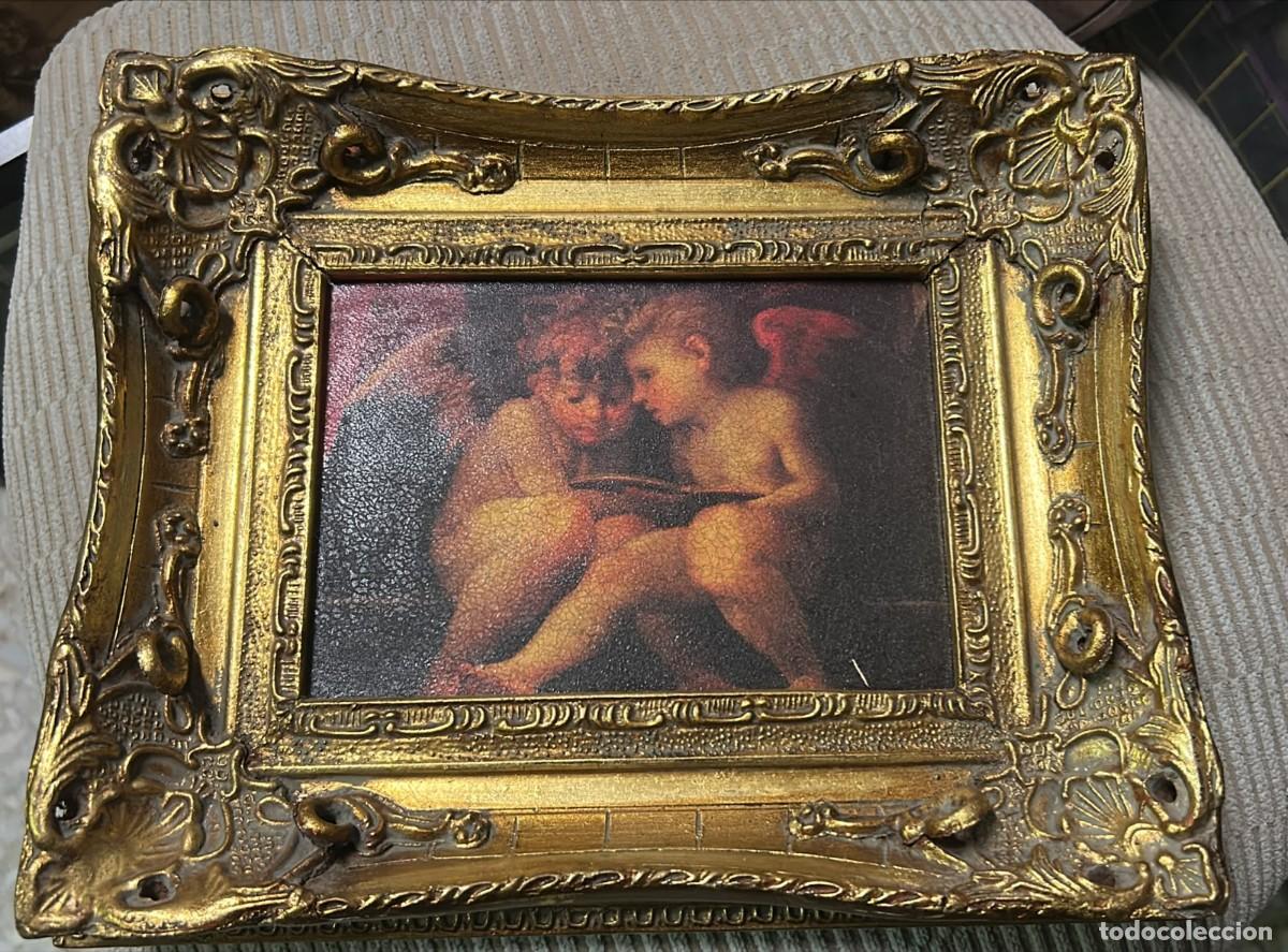 Art: CUADRO RETRO CON LAMINA DE ANGELITOS DE 29 X 23 - INTERIOR 16 X 12 CMS.