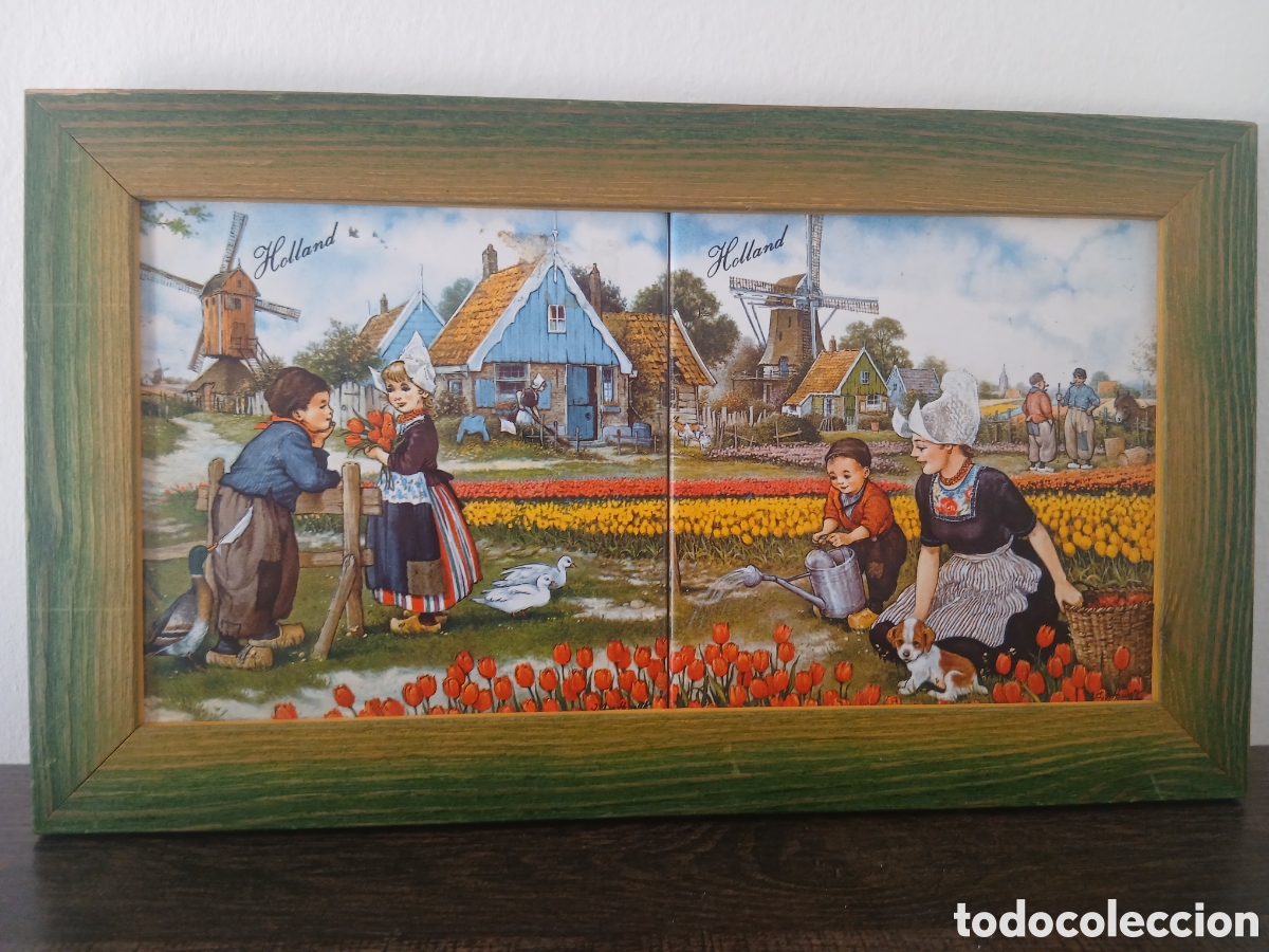 Arte: Cuadro vintage con azulejos decorativos Pareja de azulejos cer&aacute;micos decorativos con una cl&aacute;sica