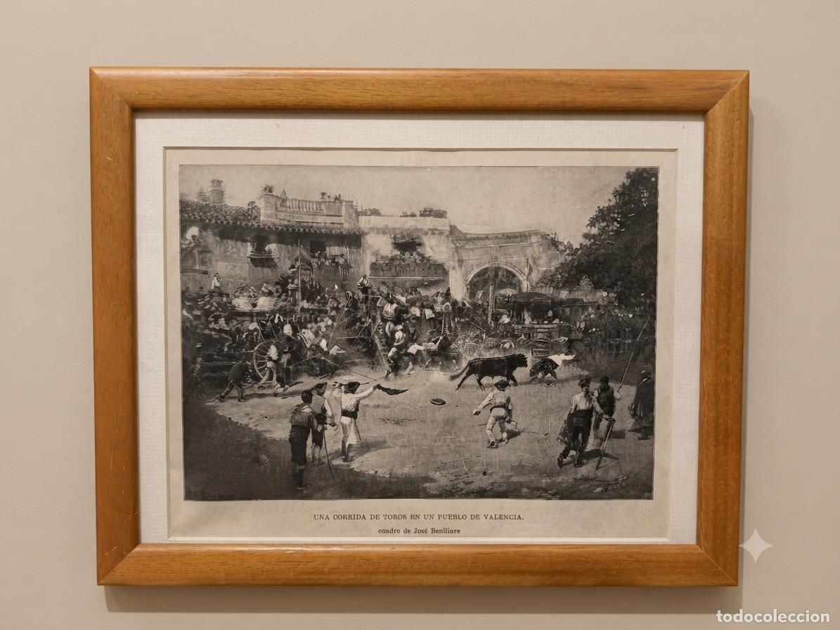 Arte: Corrida de toros en Valencia. Benlliure. Ilustraci&oacute;n original 1900. Enmarcada