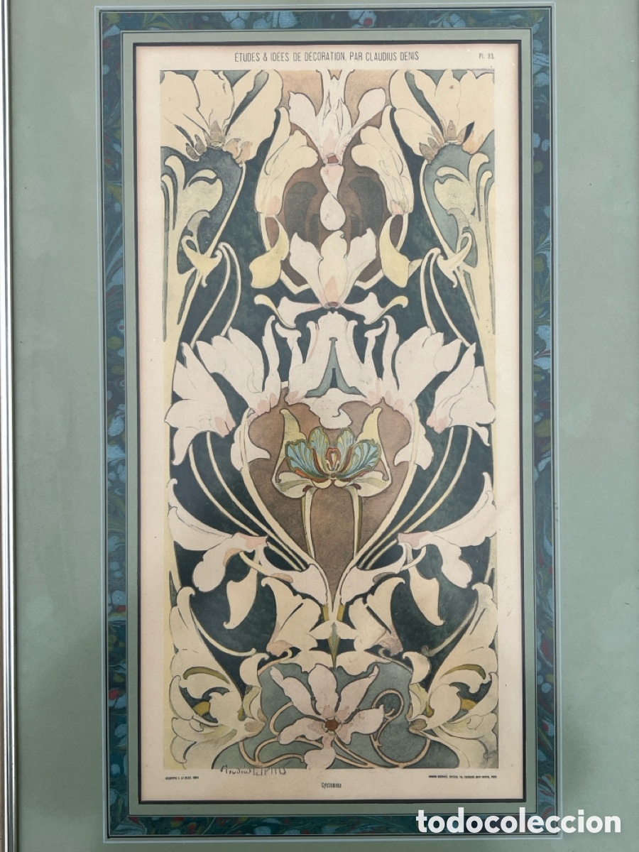 Arte: Claudius Denis (c. 1900) - L&aacute;mina Art Nouveau original &rdquo;Cyclamens&rdquo; (Placa 33). Par&iacute;s.