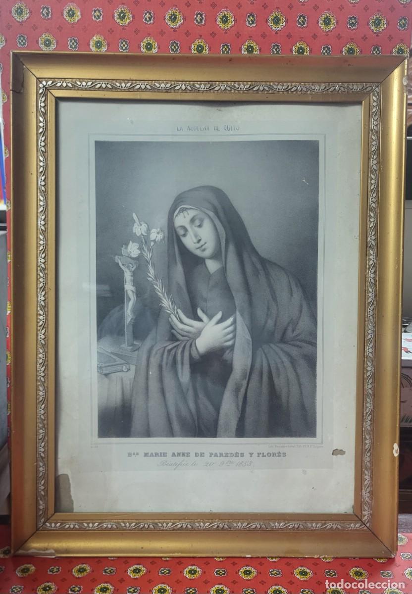 Arte: ANTIGUA LAMINA GRABADO RELIGIOSO LA AZUCENA DE QUITO BEATA MARIE ANNE PAREDES Y FLORES
