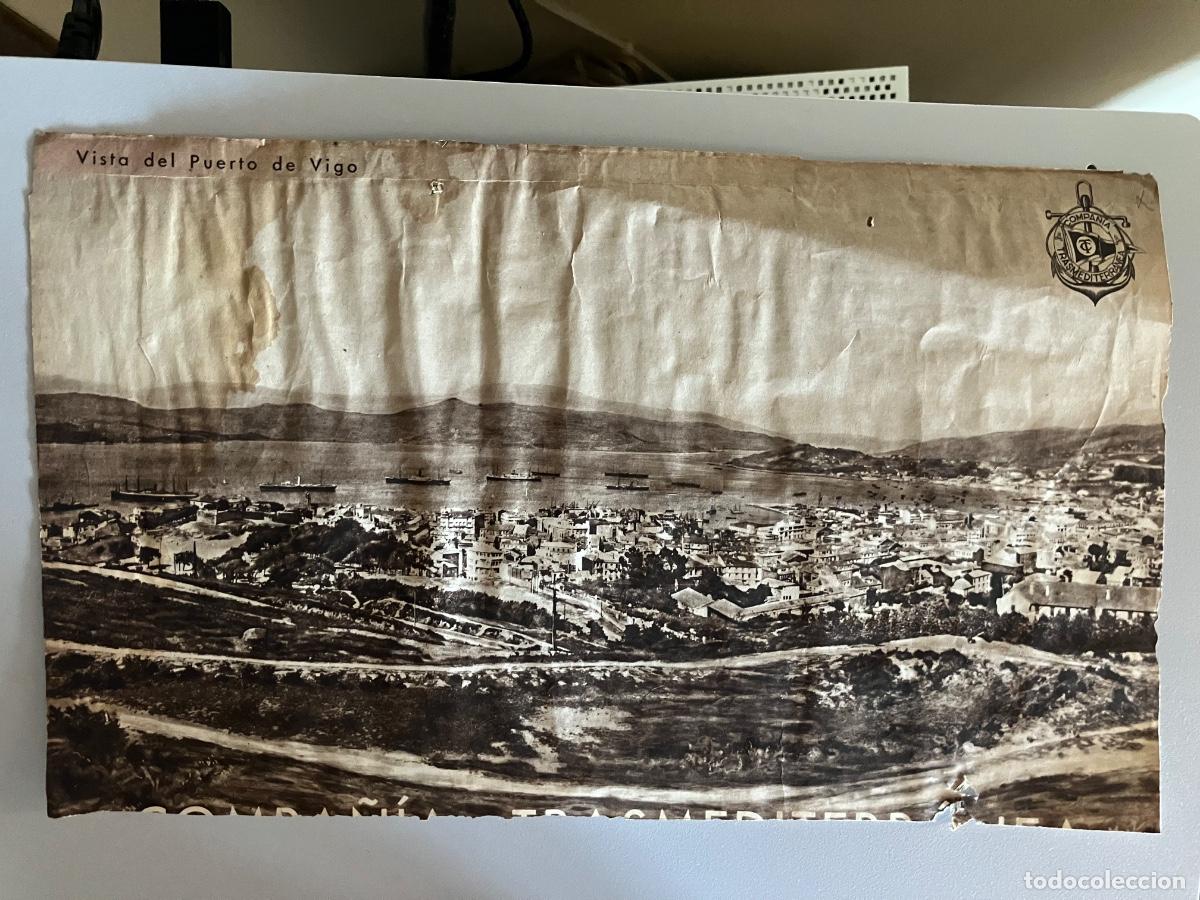 Arte: VISTA DEL PUERTO DE VIGO,COMPA&Ntilde;IA TRASMEDITERRANEA,19.5X33 CM,VIGO