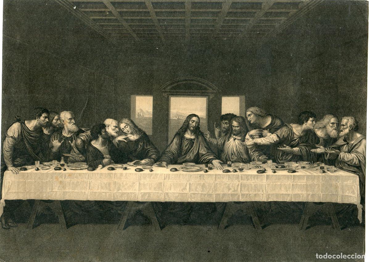 Arte: La &Uacute;ltima Cena de Leonardo da Vinci - reproducci&oacute;n antigua en sepia - h. 1900