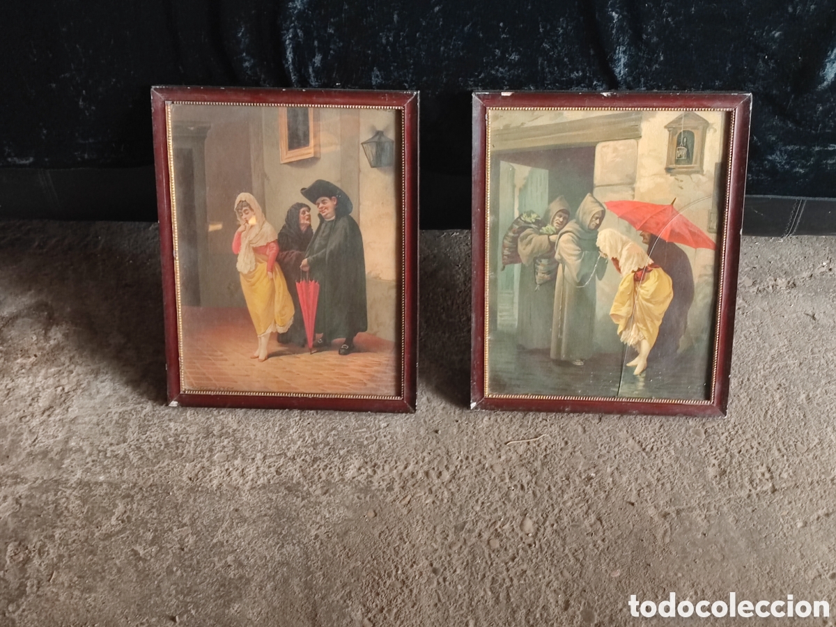 Arte: BONITOS 2 CUADROS ANTIGUOS CON L&Aacute;MINAS