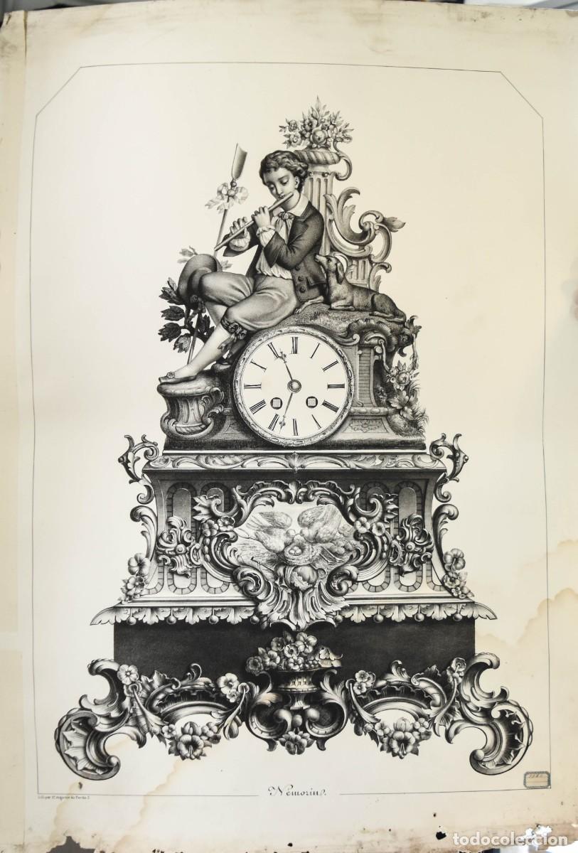 Arte: L&aacute;mina grabada - Reloj franc&eacute;s - Foto 1