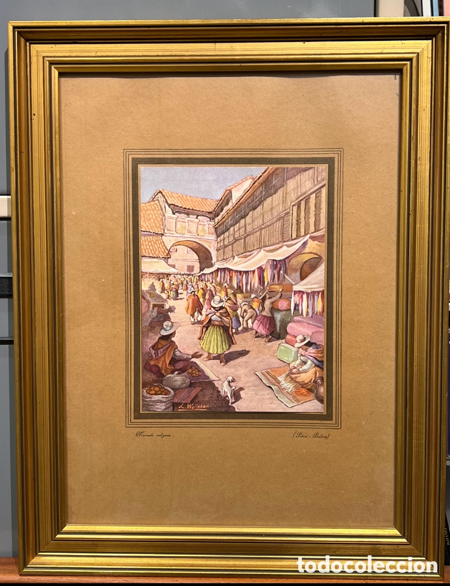 Arte: L. WALLPHER (Quito, 1909 - Guayaquil, 1990). &ldquo;Mercado ind&iacute;gena&rdquo;.