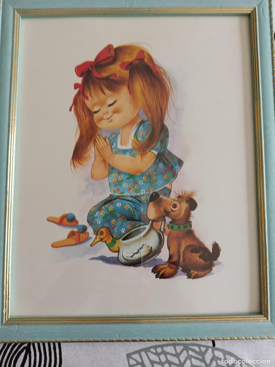 Arte: Cuadro ni&ntilde;a rezando Vintage